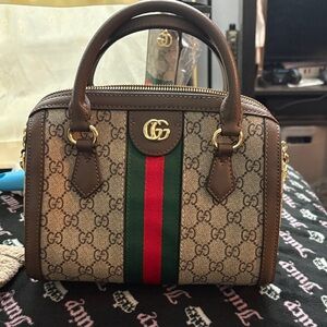 Gucci inspire Brown GG Canvas Satchel with Green and Red Stripe